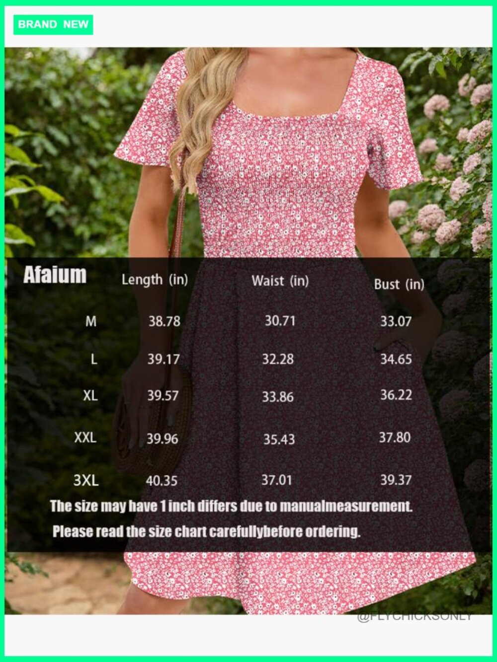 Smocked Square Neck A-Line Midi Sundress with Pockets Flowy Summer Dress - Picture 5 of 6